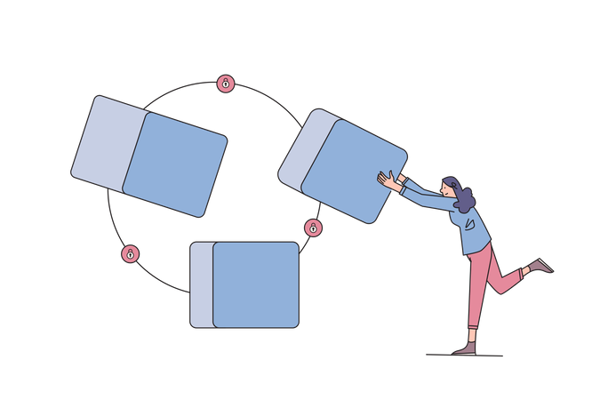 Woman using blockchain technology  Illustration