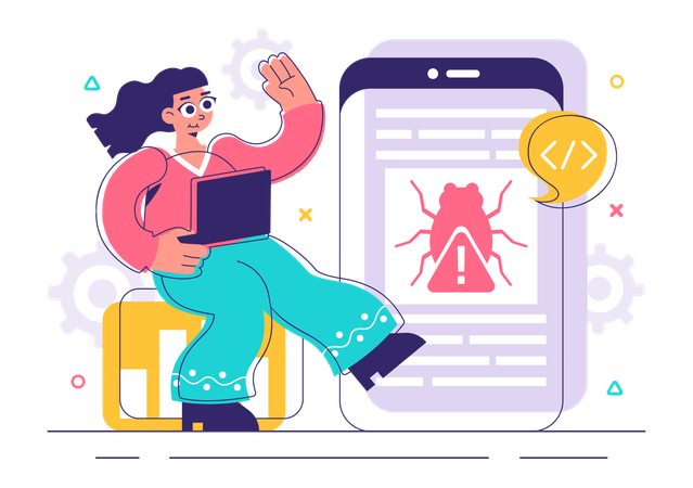 Woman using bug tracking tool  Illustration
