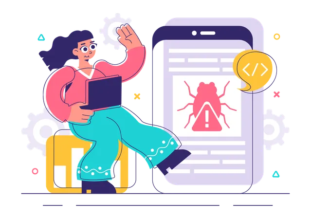 Woman using bug tracking tool  Illustration