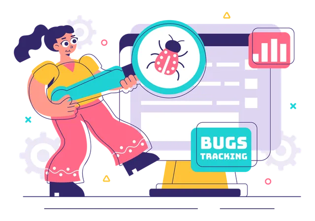 Woman using bug tracking tool  Illustration