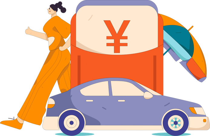 Woman using car rental services  Illustration