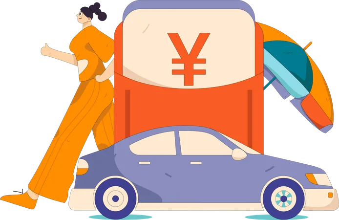 Woman using car rental services  Illustration