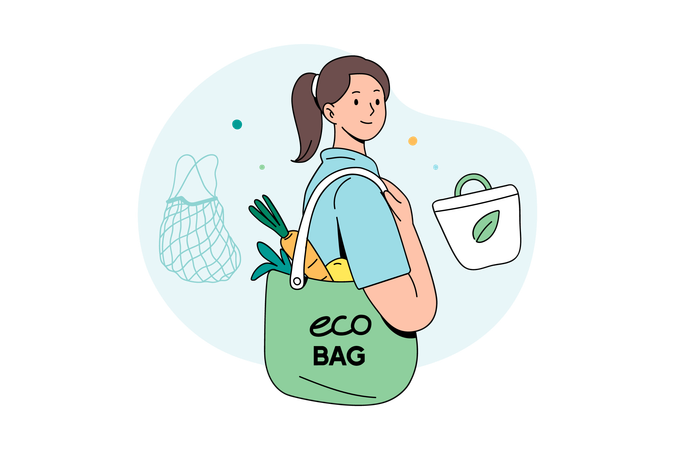 Woman using cco bag  Illustration