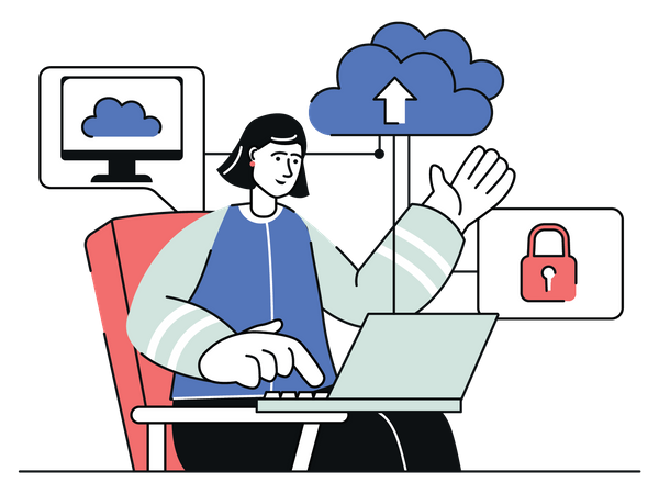 Woman using cloud computing Illustration