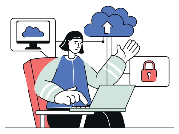 Woman using cloud computing Illustration