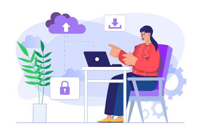 Woman using cloud computing  Illustration