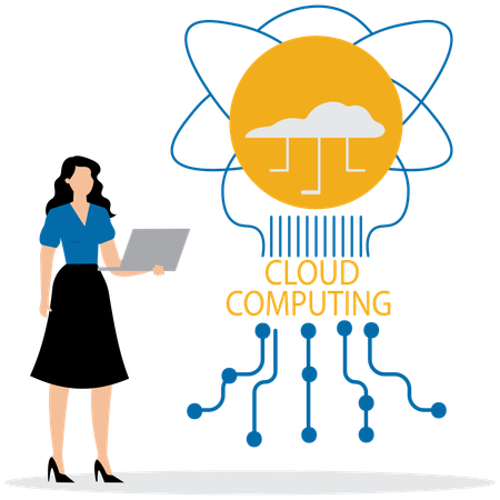 Woman using Cloud Computing Server  Illustration