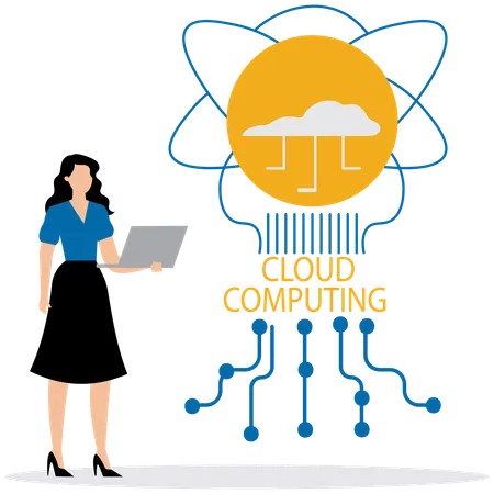 Woman using Cloud Computing Server  Illustration