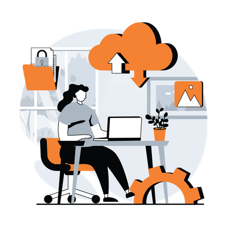 Woman using Cloud computing technology  Illustration