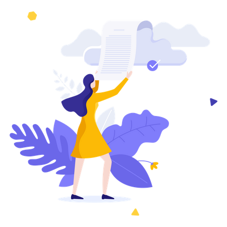 Woman using cloud data storage service  Illustration