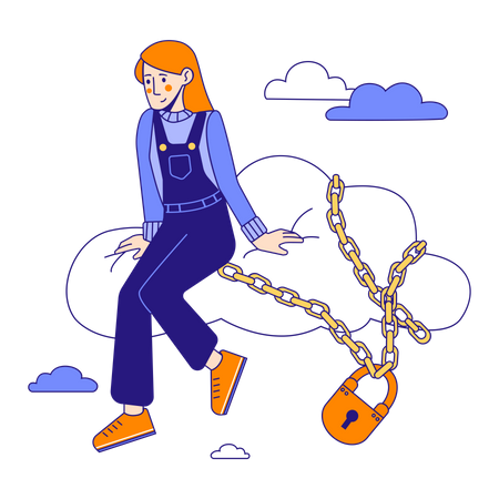 Woman using cloud security service Illustration
