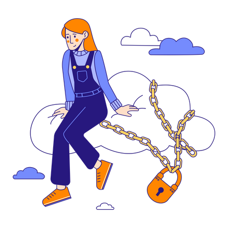 Woman using cloud security service  Illustration