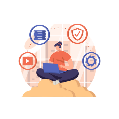 Woman using cloud service  Illustration