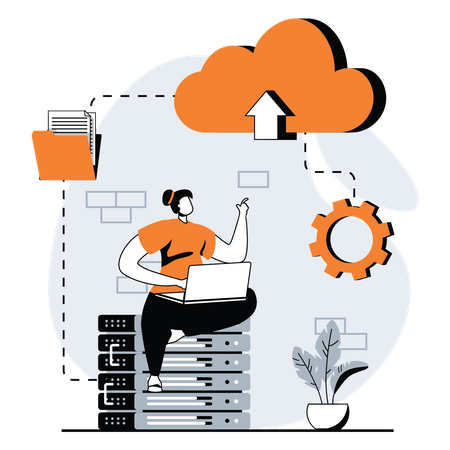 Woman using Cloud Storage  Illustration