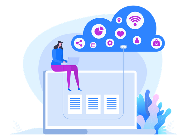 Woman using Cloud Technology  Illustration