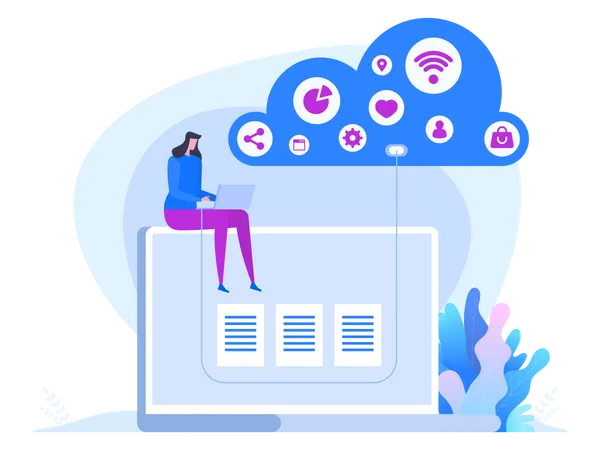 Woman using Cloud Technology  Illustration