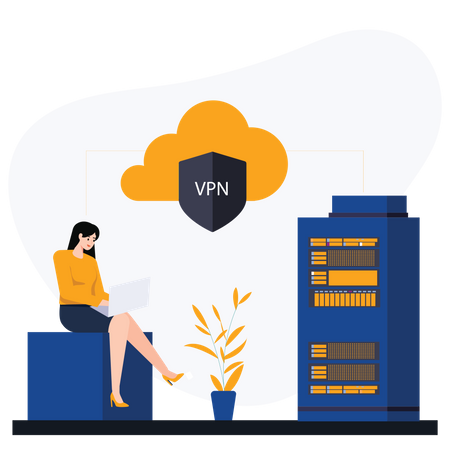 Woman using cloud VPN Illustration