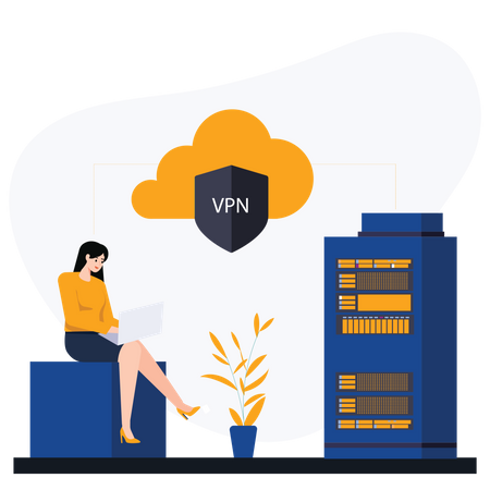 Woman using cloud VPN  Illustration