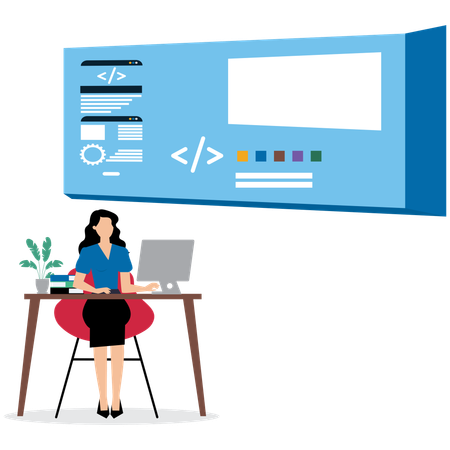 Woman using Coding on Laptop  Illustration