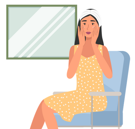 Woman using cosmetic cleansing gel to clean her face  Illustration