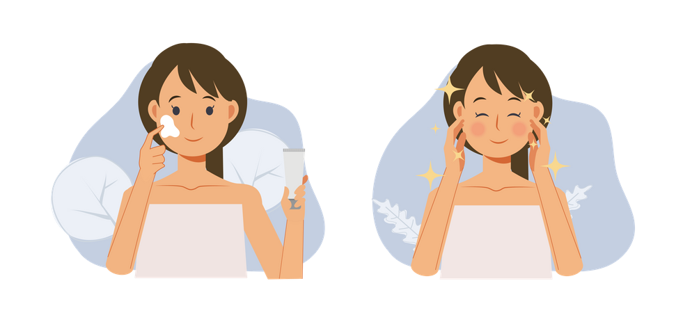 Woman using cosmetic cream on face  Illustration