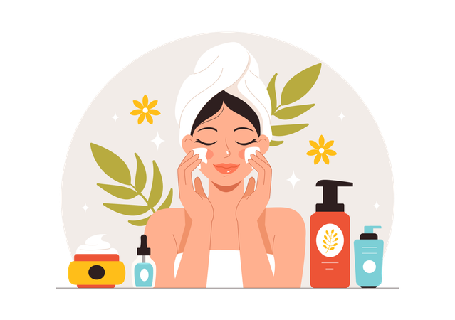 Woman using cosmetics on face  Illustration