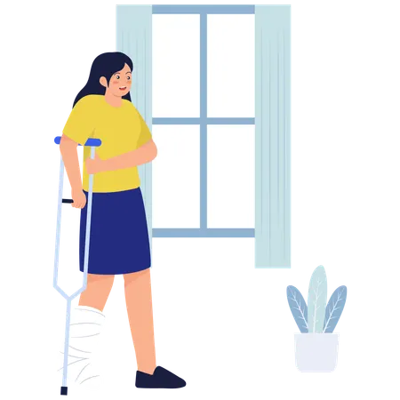 松葉杖を使う女性  イラスト