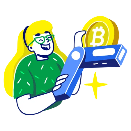 Woman using Crypto USB Vault  Illustration