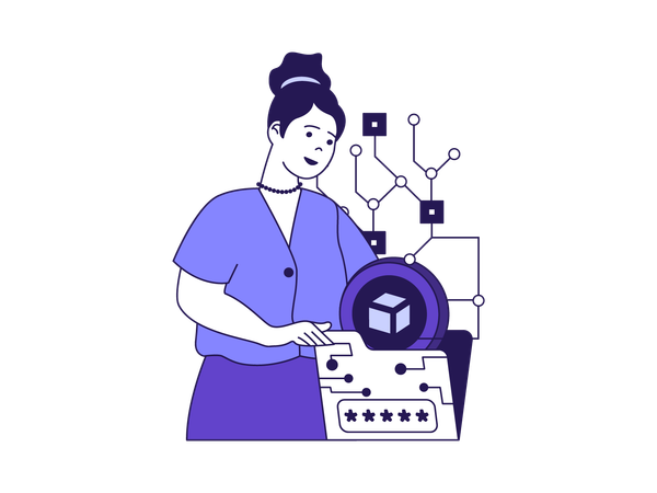 Woman using cryptocurrency network  Illustration