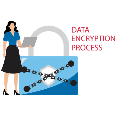 Woman using Data Encryption Process  Illustration