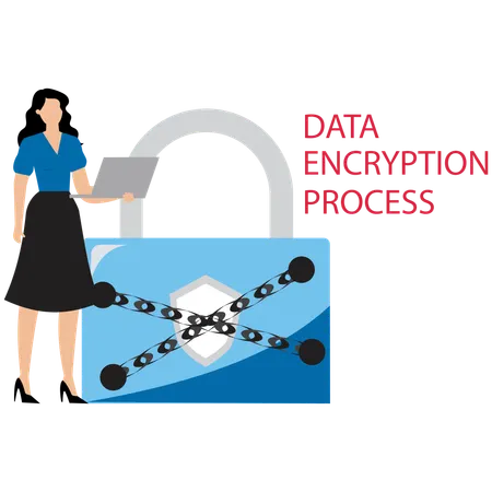 Woman using Data Encryption Process  Illustration