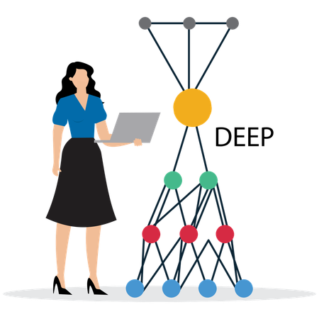 ディープラーニングネットワークを使用する女性  イラスト