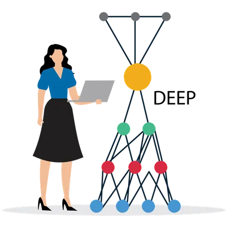ディープラーニングネットワークを使用する女性  イラスト