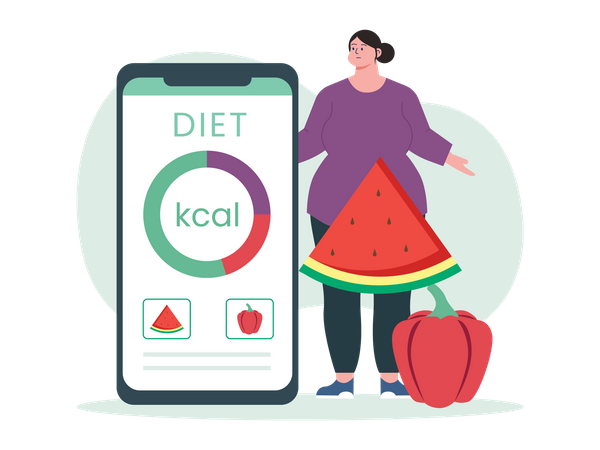 Woman using diet tracking app  Illustration