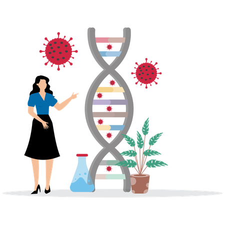 Woman using DNA Molecule Structure  Illustration