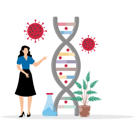 Woman using DNA Molecule Structure  Illustration