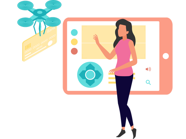 Woman using drone controller  Illustration