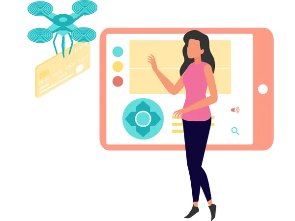 Woman using drone controller  Illustration