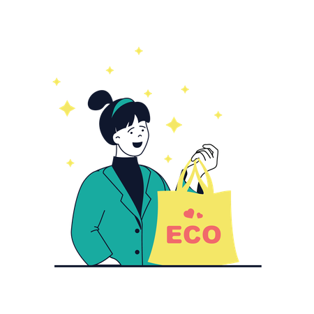 Woman using Eco bag  Illustration
