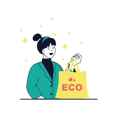 Woman using Eco bag  Illustration