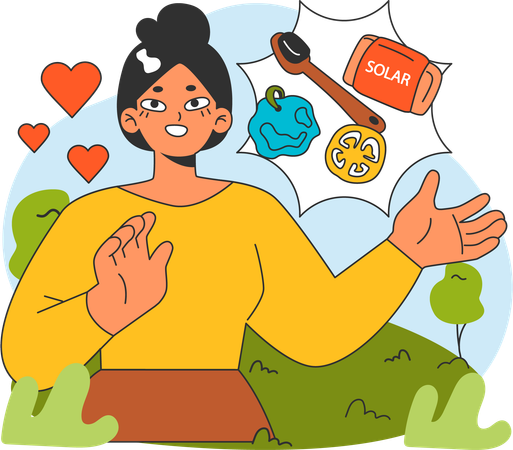 Woman using Eco healthcare products  Illustration