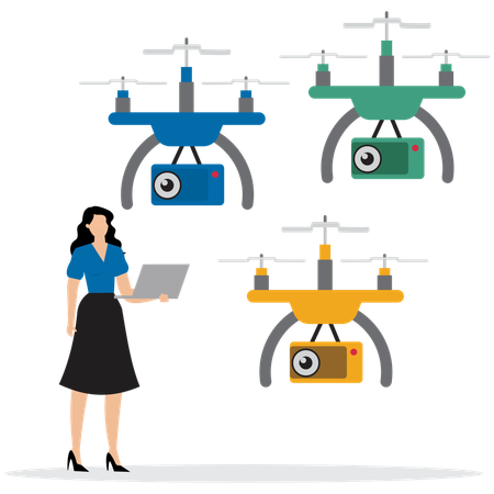 Woman using Electric Drone Surveillance  Illustration
