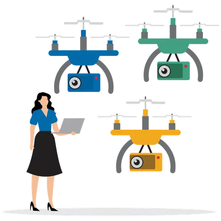 Woman using Electric Drone Surveillance  Illustration