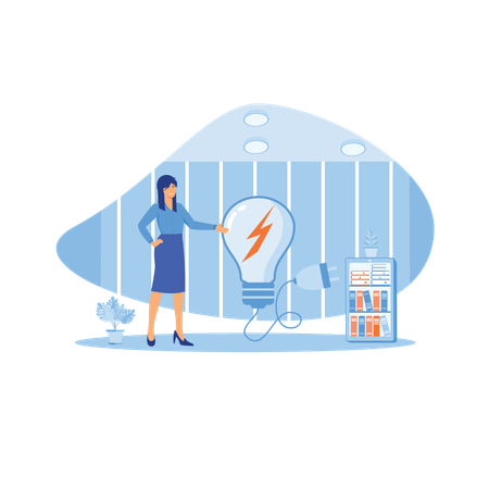 Woman using electric energy saving device  Illustration