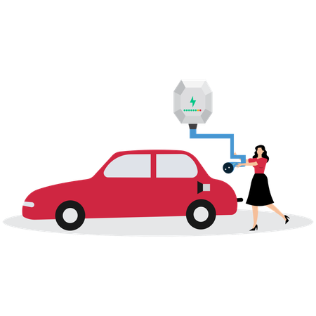 Woman using Electric Vehicle Charging  Illustration