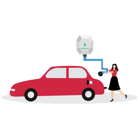 Woman using Electric Vehicle Charging  Illustration