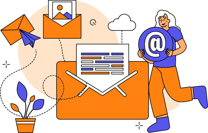 Woman Using Email Services send mail  Illustration