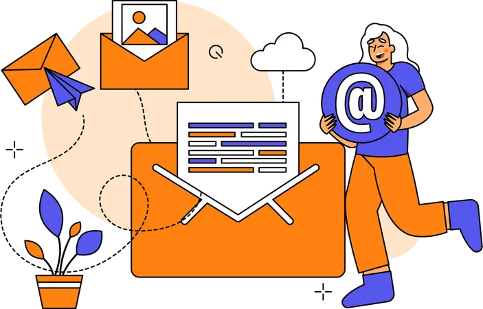 Woman Using Email Services send mail  Illustration