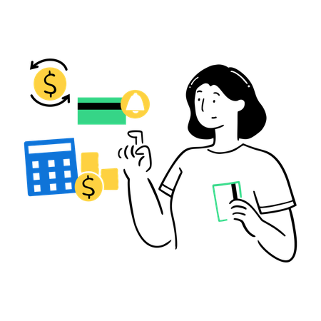 Woman using expense Calculation Tool  Illustration