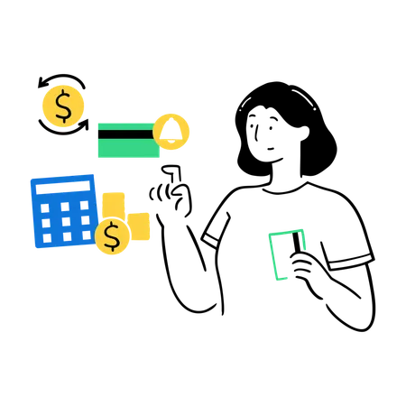 Woman using expense Calculation Tool  Illustration